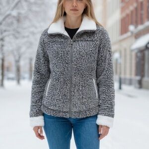 Olivia Women’s Plus Size 2XL Sherpa Fleece Zip Jacket Gray Teddy Pullover NEW